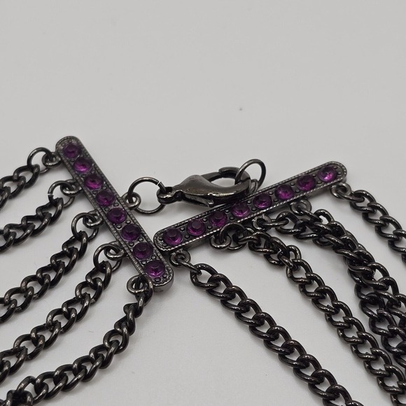 Whimsigoth‎ Statement Necklace Gunmetal Rhinestones Peacock Fashion Jewelry - Picture 4 of 12